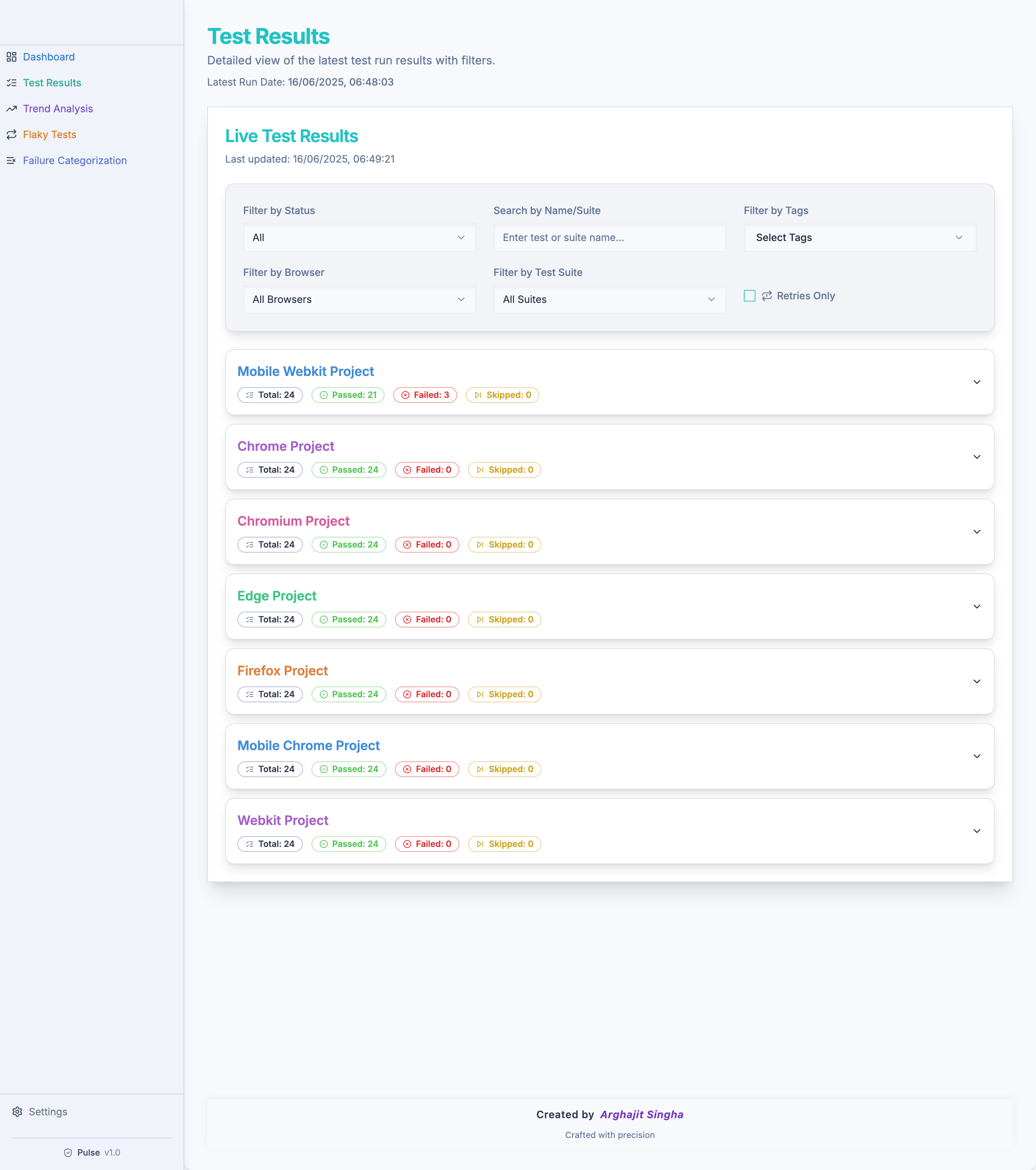 Pulse Test Results Page